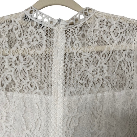 SHEIN White Cotton Nylon Blend Pleated Wedding Dress w/ Lace Bodice & Sleeves S - Picture 8 of 13